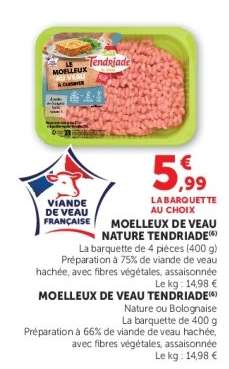 MOELLEUX DE VEAU NATURE TENDRIADE