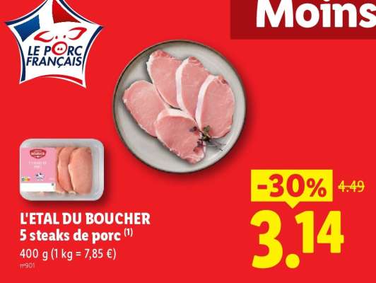 L'ETAL DU BOUCHER 5 steaks de porc
