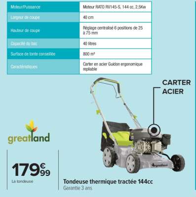 Tondeuse thermique tractée 144cc