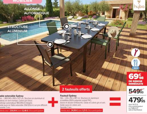 Table extensible Sydney + Fauteuil Sydney