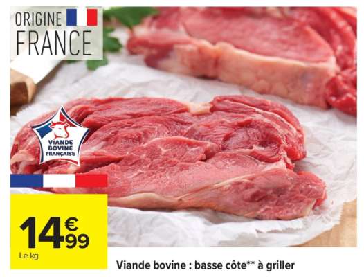 Viande bovine : basse côte** à griller