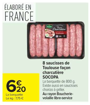 8 Saucisses de Toulouse façon charcutière SOCOPA