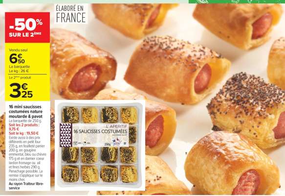 16 mini saucisses costumées nature moutarde & pavot