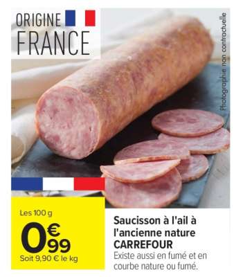 Saucisson à l'ail à l'ancienne nature CARREFOUR