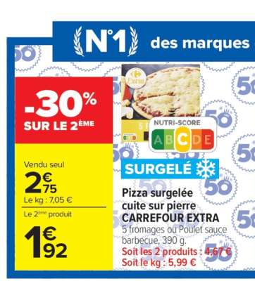 Pizza surgelée cuite sur pierre CARREFOUR EXTRA