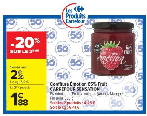 Confiture Émotion 65% Fruit CARREFOUR SENSATION