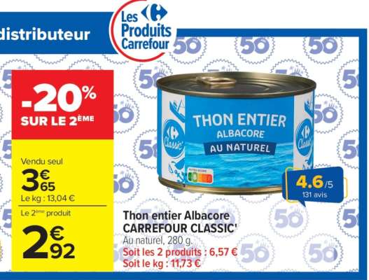Thon entier Albacore CARREFOUR CLASSIC'