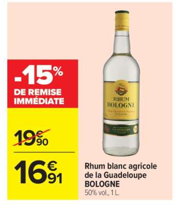Rhum blanc agricole de la Guadeloupe BOLOGNE