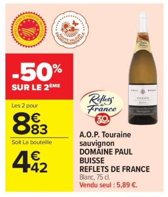 A.O.P. Touraine sauvignon DOMAINE PAUL BUISSE REFLETS DE FRANCE