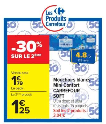Mouchoirs blancs Mini Confort CARREFOUR SOFT