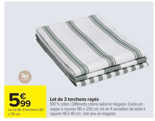 Lot de 3 torchons rayés