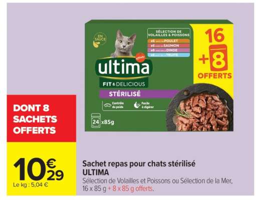 Sachet repas pour chats stérilisé ULTIMA