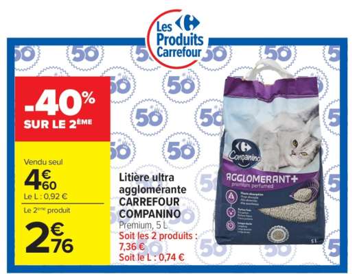 Litière ultra agglomérante CARREFOUR COMPANINO