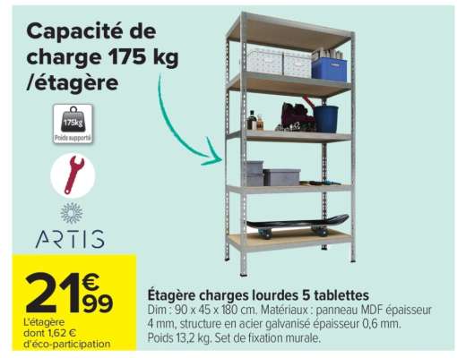 Étagère charges lourdes 5 tablettes