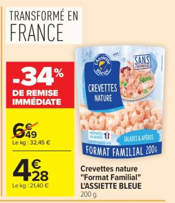 CREVETTES NATURE FORMAT FAMILIAL "L'ASSIETTE BLEUE"