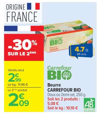 Beurre CARREFOUR BIO