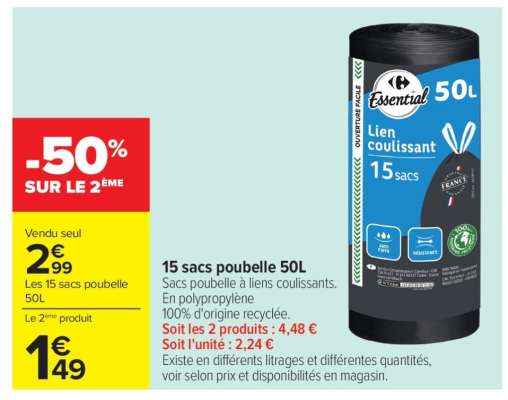 15 sacs poubelle 50L