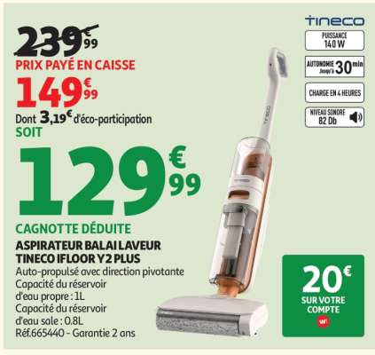 ASPIRATEUR BALAI LAVEUR TINECO IFLOOR Y2 PLUS
