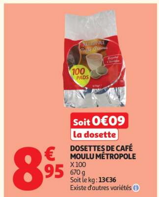 DOSETTES DE CAFÉ MOULU MÉTROPOLE