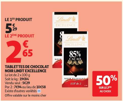 TABLETTES DE CHOCOLAT NOIR LINDT EXCELLENCE