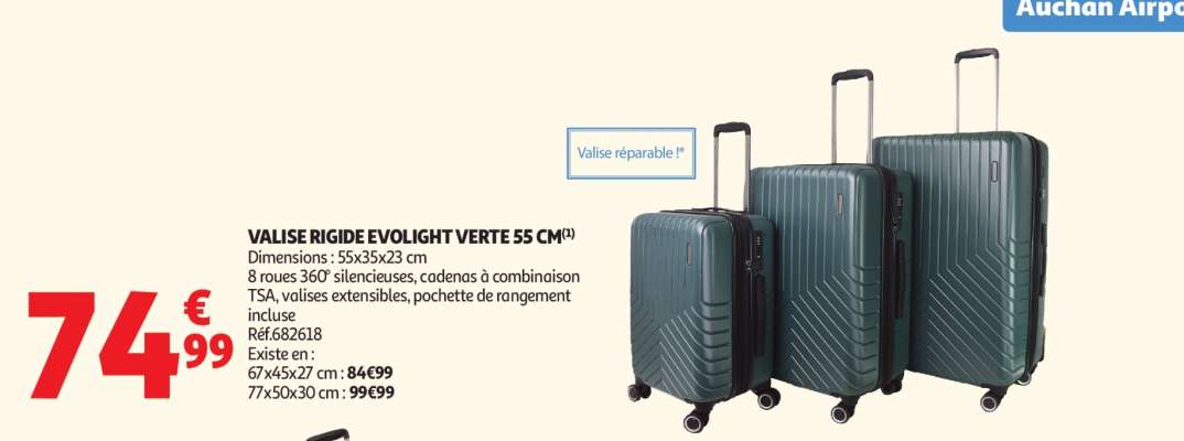 VALISE RIGIDE EVOLIGHT VERTE 55 CM