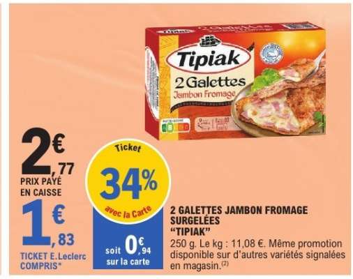 2 Galettes Jambon Fromage Surgelées 'Tipiak'