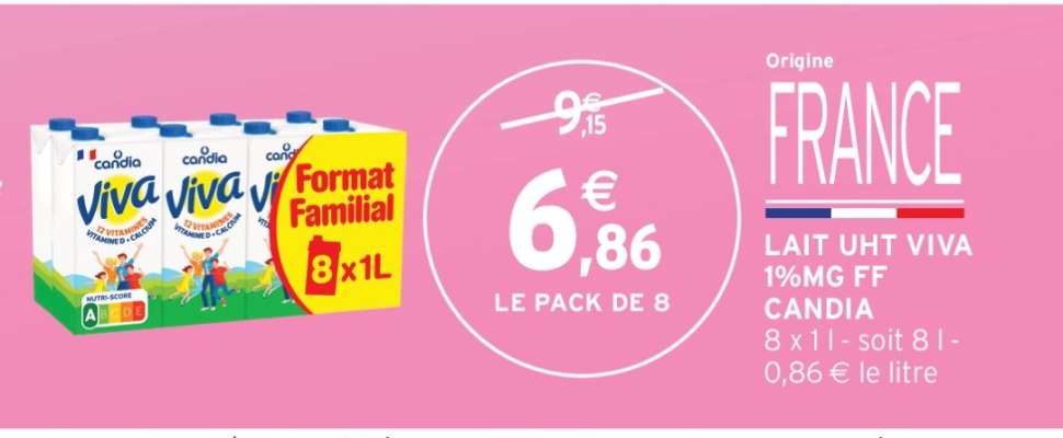 LAIT UHT VIVA 1%MG FF CANDIA