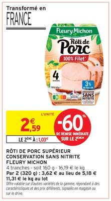 RÔTI DE PORC SUPÉRIEUR CONSERVATION SANS NITRITE FLEURY MICHON