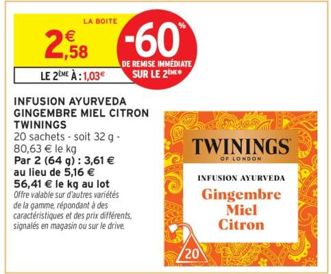 Infusion Ayurveda Gingembre Miel Citron Twinings