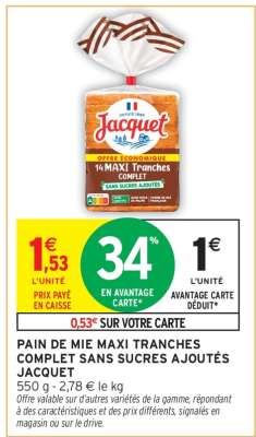 PAIN DE MIE MAXI TRANCHES COMPLET SANS SUCRES AJOUTÉS JACQUET