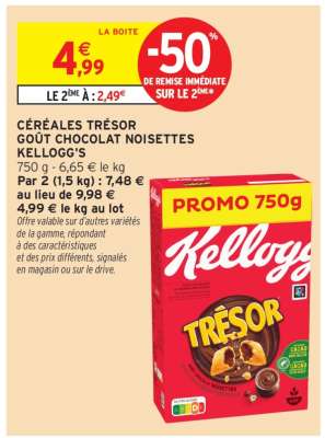 CÉRÉALES TRÉSOR GOÛT CHOCOLAT NOISETTES KELLOGG'S