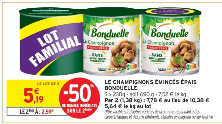 LE CHAMPIGNONS ÉMINCÉS ÉPAIS BONDUELLE