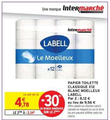 PAPIER TOILETTE CLASSIQUE X12 BLANC MOELLEUX LABELL
