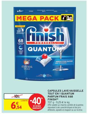 CAPSULES LAVE-VAISSELLE TOUT EN 1 QUANTUM PARFUM FRAIS X68 FINISH