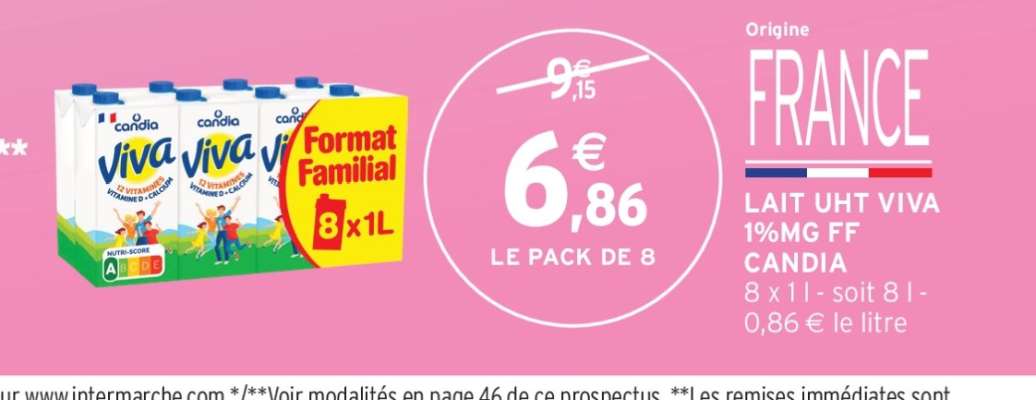 LAIT UHT VIVA 1%MG FF CANDIA