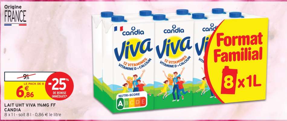 LAIT UHT VIVA 1%MG FF CANDIA