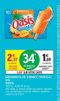 Bâtonnets de Sorbet Tropical X10 Oasis