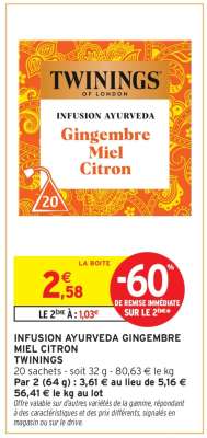 INFUSION AYURVEDA GINGEMBRE MIEL CITRON
