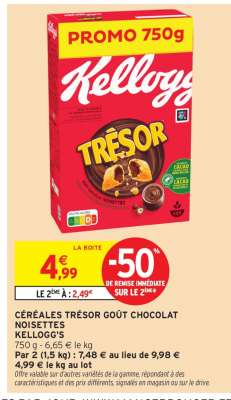 CÉRÉALES TRÉSOR GOÛT CHOCOLAT NOISETTES KELLOGG'S