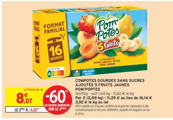 COMPOTES GOURDES SANS SUCRES AJOUTÉS 5 FRUITS JAUNES POM'POTES