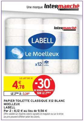 PAPIER TOILETTE CLASSIQUE X12 BLANC MOELLEUX
