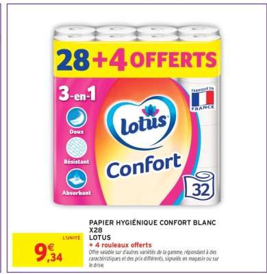 PAPIER HYGIÉNIQUE CONFORT BLANC X28 LOTUS