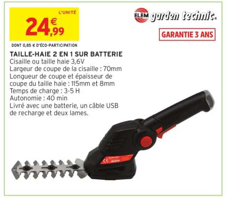 TAILLE-HAIE 2 EN 1 SUR BATTERIE