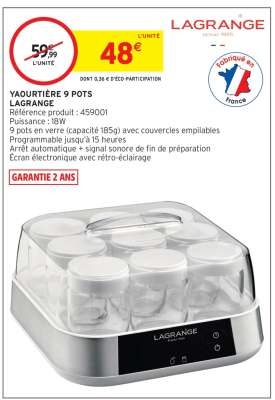 Yaourtière 9 pots LAGRANGE