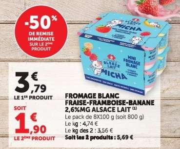FROMAGE BLANC FRAISE-FRAMBOISE-BANANE 2,6%MG ALSACE LAIT