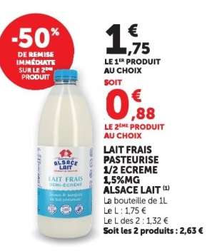 LAIT FRAIS PASTEURISÉ 1/2 ÉCRÉMÉ 1,5% MG ALSACE LAIT