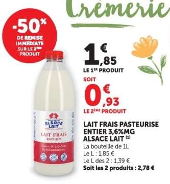 LAIT FRAIS PASTEURISÉ ENTIER 3,6%MG ALSACE LAIT