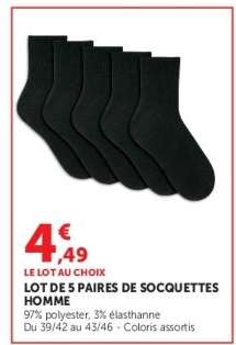 LOT DE 5 PAIRES DE SOCQUETTES HOMME
