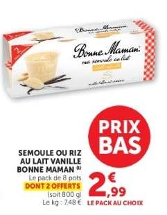 SEMOULE OU RIZ AU LAIT VANILLE BONNE MAMAN