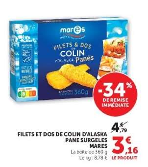 FILETS ET DOS DE COLIN D'ALASKA PANÉ SURGELÉS MARES